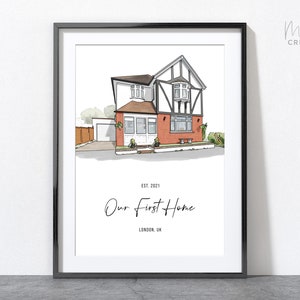 Custom House Portrait, Personalised Housewarming Gift, Building Illustration Sketch, First Home Gift, Watercolour drawing, House Portrait image 5