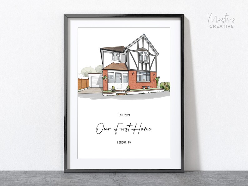 Custom House Portrait, Personalised Housewarming Gift, Building Illustration Sketch, First Home Gift, Watercolour drawing, House Portrait image 5