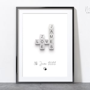 Personalised Scrabble Print, custom letter tile prints, family name art, birthday gift, crosswords puzzle poster, personal gift for him her image 6