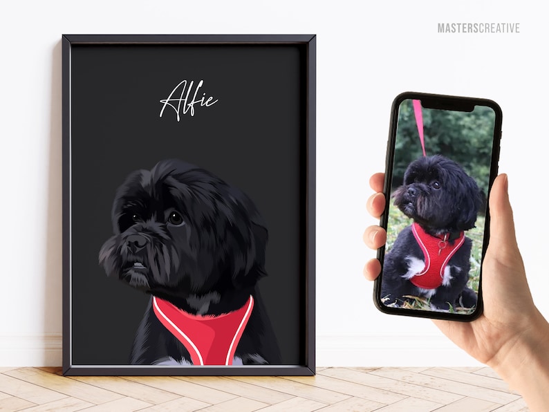 Pet Portrait, Hand-illustrated Custom Portrait, Personalized Dog Wall Art, Pet Memorial Ideas, Digital or Print, Couple Gift image 8