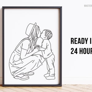 Custom Line Art Portrait from Photo, Personalised portrait, Gift for her, Digital Drawing, Family illustration, wedding gift, Gift for him