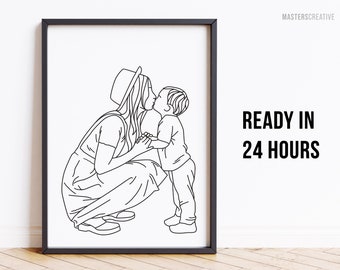 Custom Line Art Portrait from Photo, Personalised portrait, Gift for her, Digital Drawing, Family illustration, wedding gift, Gift for him