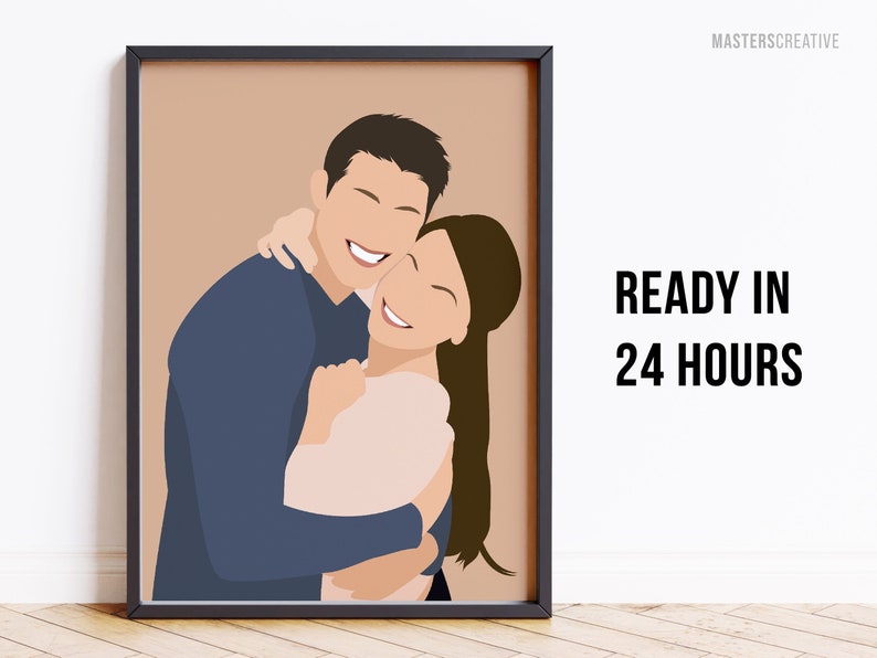Custom Faceless Drawing, Couple smiling in cartoon design. quick turnaround, ready in 24 hours.