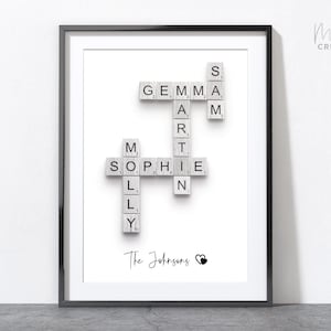 Personalised Scrabble Print, custom letter tile prints, family name art, birthday gift, crosswords puzzle poster, personal gift for him her image 4