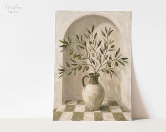 Olive Tree Wall Art Print, Mediterranean Kitchen Poster, Botanical Artwork (Digital Download)