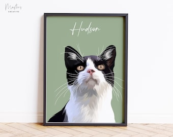 Custom Cat Portrait, Personalised Pet Illustrations, Pet Memorial, New Pet Gift, Pet Lover gift ideas, Pet Portrait’s, Hand Illustrated