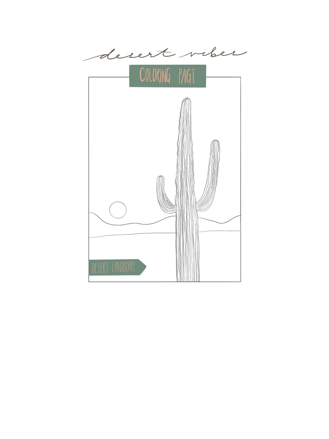 Wste Kaktus Landschaft Malseite Digital Downloadable Printable - Etsy.de