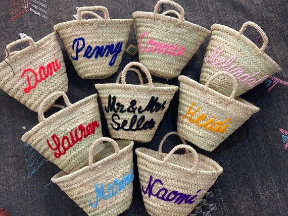 personalised pom pom beach bag