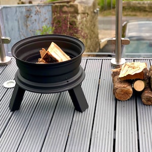 Handmade Upcycled Steel Wheel Round Fire Pit Bowl Log Burner Camping Stove Outdoor Garden Patio Heater Chimenea Party Gift Summer Metal BBQ