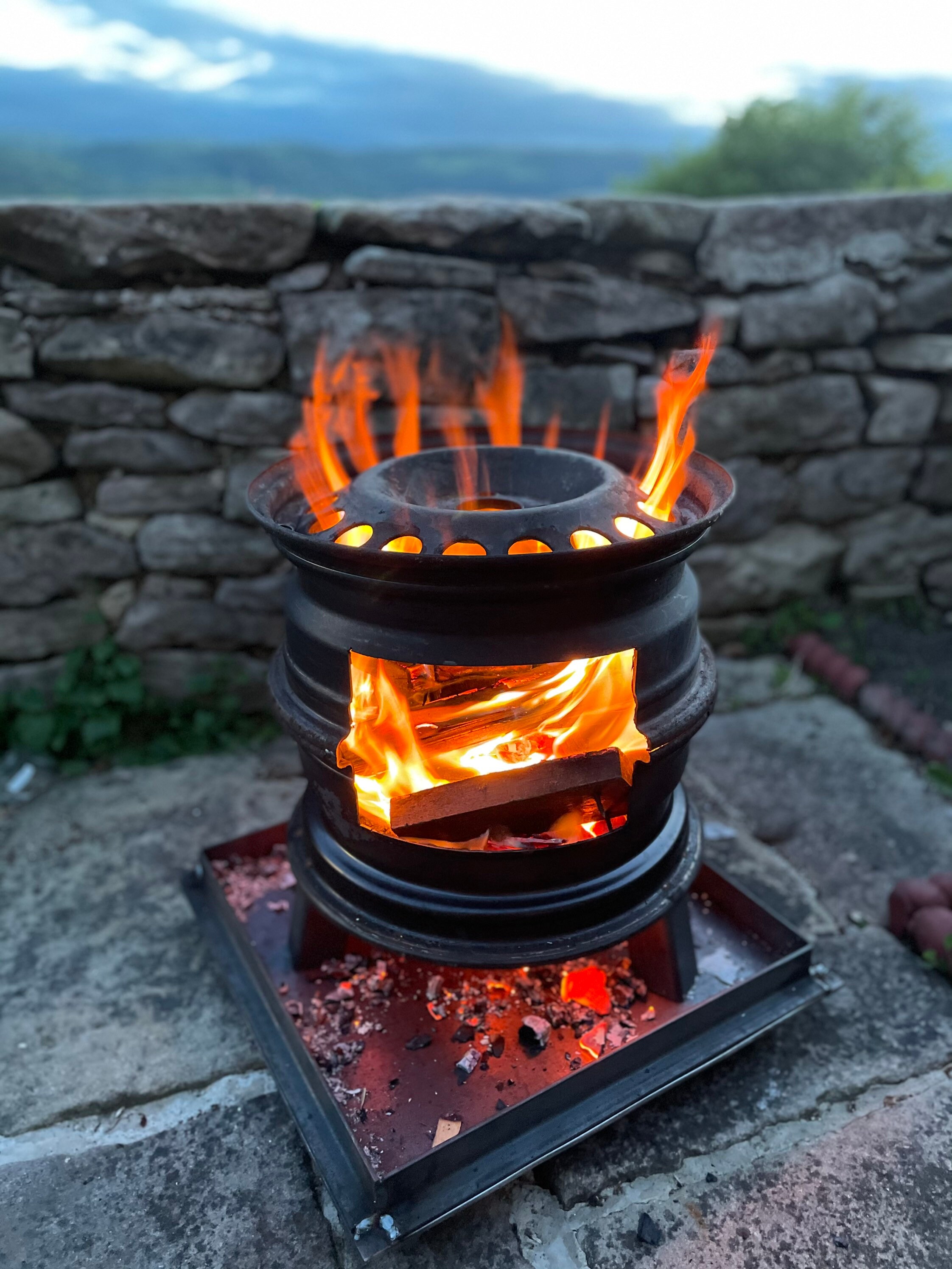 Handmade Upcycled Outdoor Steel Wheel Log Burner Fire Pit Bowl Etsy
