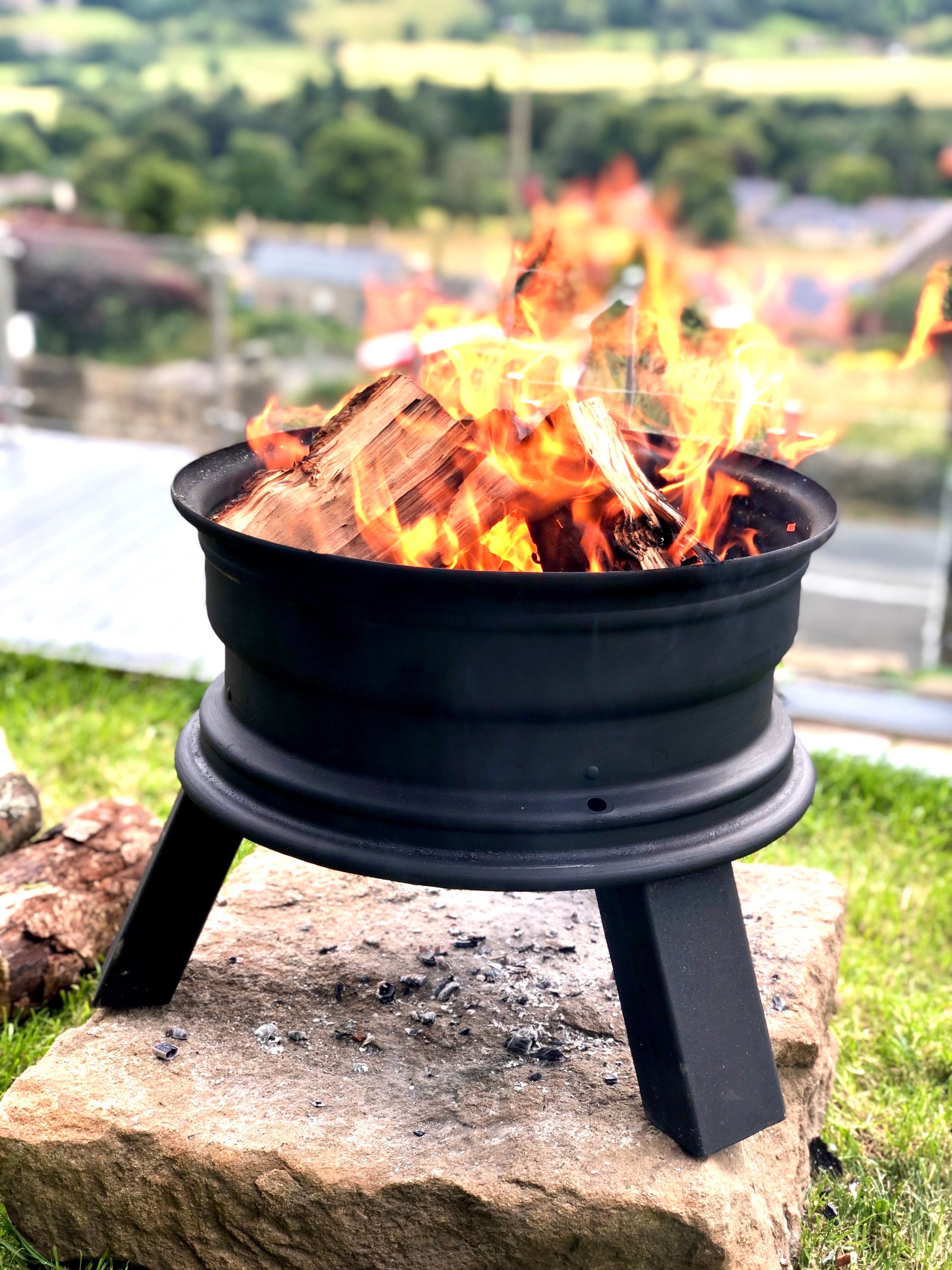 Handmade Upcycled Steel Wheel Fire Pit Bowl Log Burner Camping Etsy