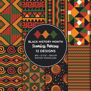 Black History Kente & Ankara Seamless Patterns (Digital Paper)