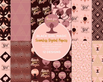 Black Girl Magic Seamless Digital Paper: Afro Woman Designs (Digital Download)