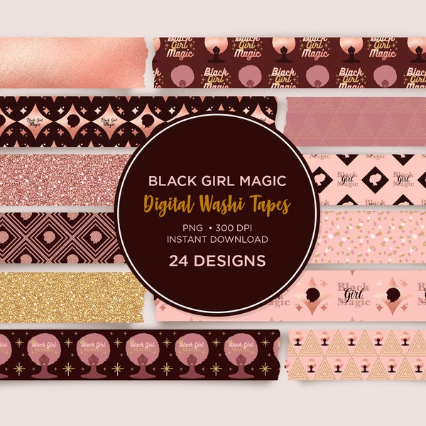 Black Girl Magic Digital Washi Tape, Black Woman for Digital Planner, Afro woman Digital sticker