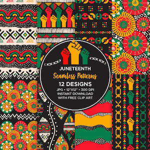 Juneteenth Seamless Digital Paper, Juneteenth Seamless Files, Patrón repetitivo para tela, African American Juneteenth Clip Art,