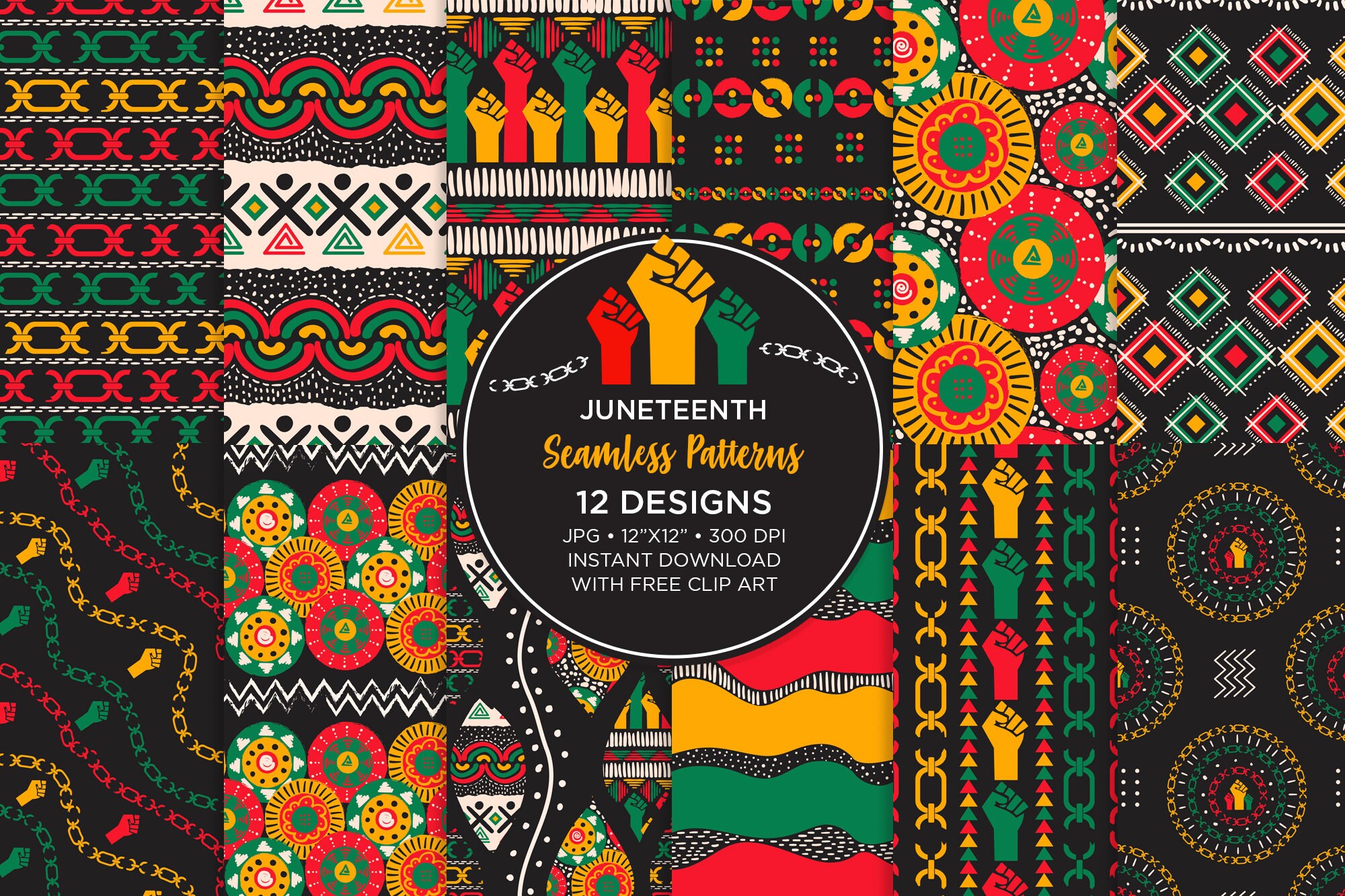 Juneteenth Seamless Digital Paper, Juneteenth Seamless Files