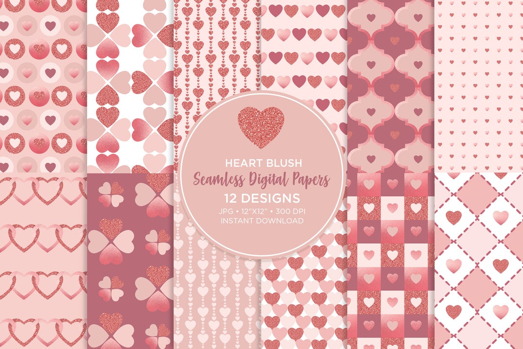 Valentine Heart Seamless Digital Paper: Blush Glitter Patterns (digital ...