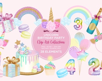 Unicorn Birthday Clip Art: Party Decor, DIY Card Making (Digital Download)