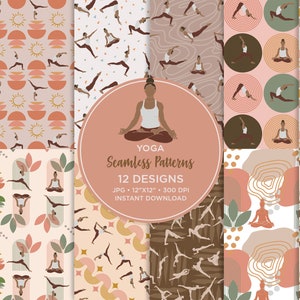 Yoga Seamless Digital Papers, Boho Printable Patterns,