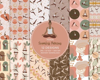Yoga Seamless Digital Papers, Boho Printable Patterns,