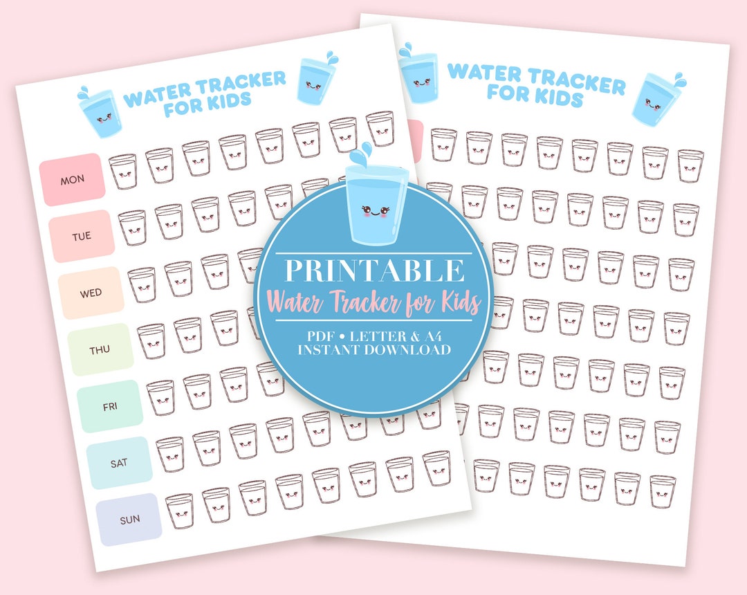 Kawaii Water Tracker for Kids Printable, Hydration Tracker for Kids ...