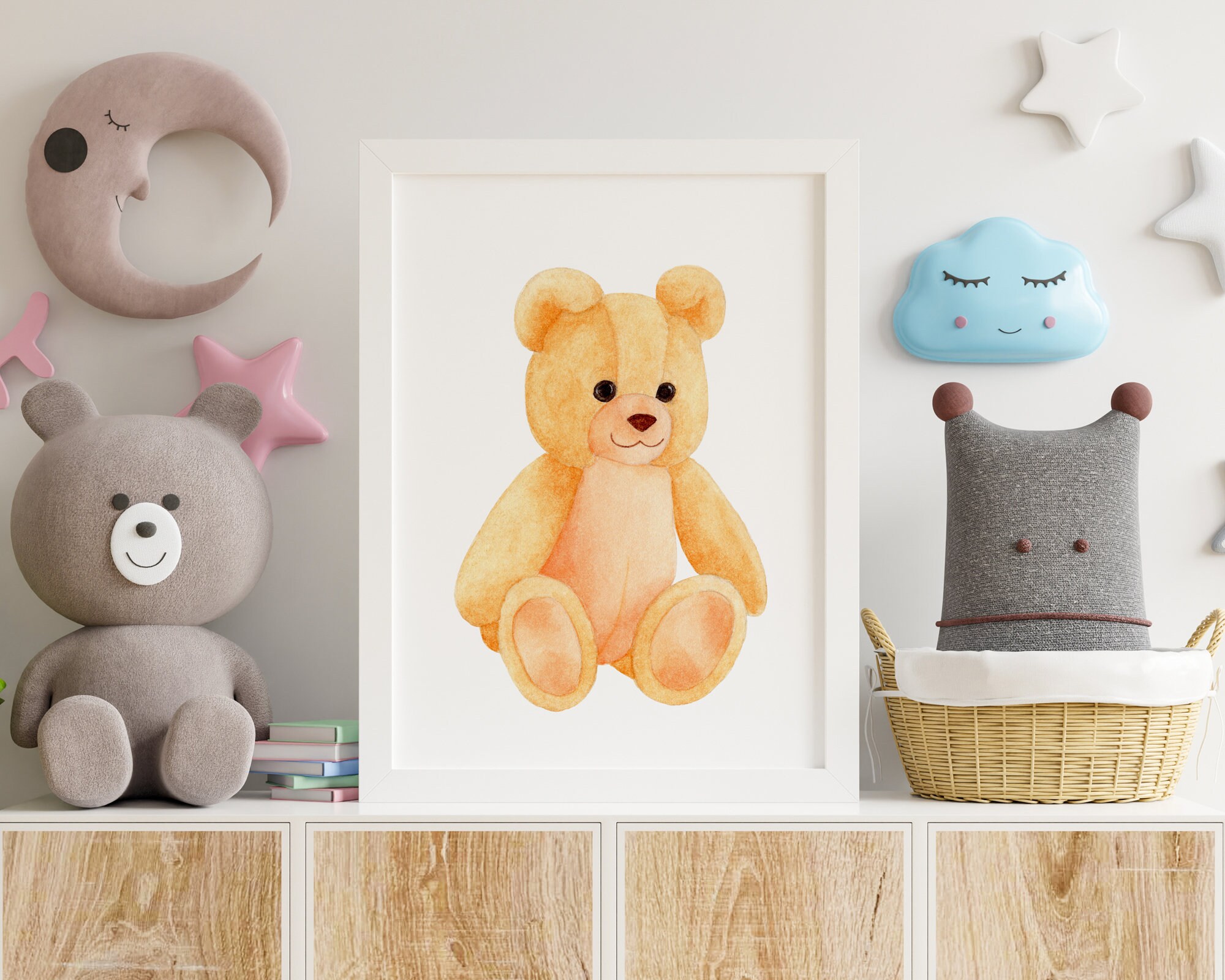 Teddy Bear Print Teddy Bear Nursery Decor Watercolor Nursery Etsy