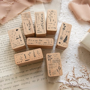 Set mit 8 Pflanzen Holzstempel, Scrapbooking Ephemera Stempel | Blume Holzstempel, Zitat Stempel
