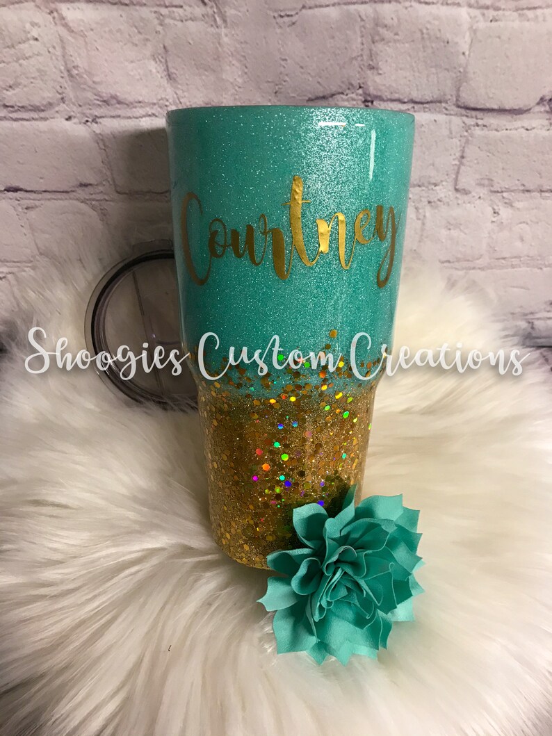 Turquoise and Gold Glitter Tumbler Gold Chunky Glitter Etsy