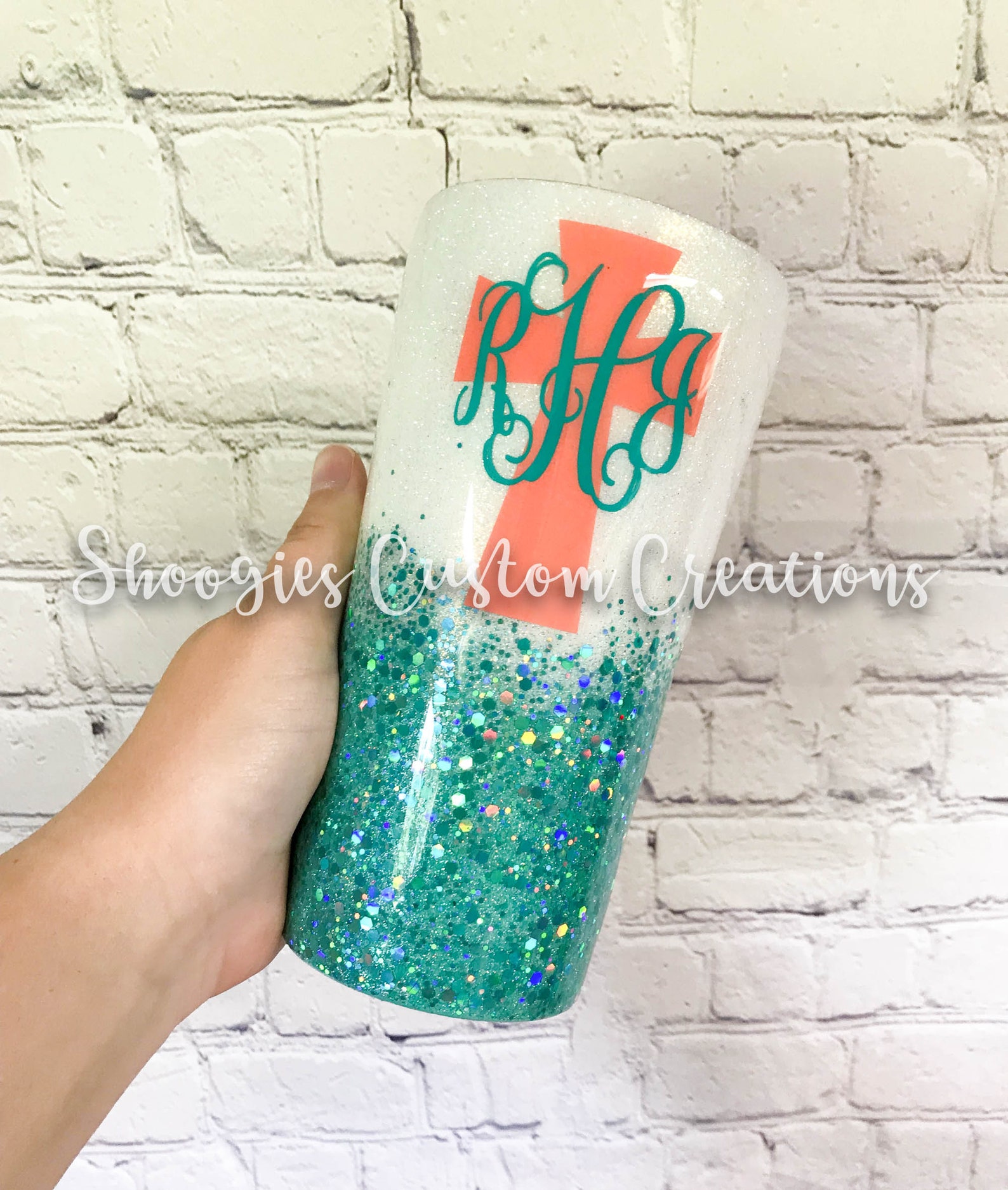 Custom Turquoise and White Glitter Tumbler/ Turquoise Chunky Etsy