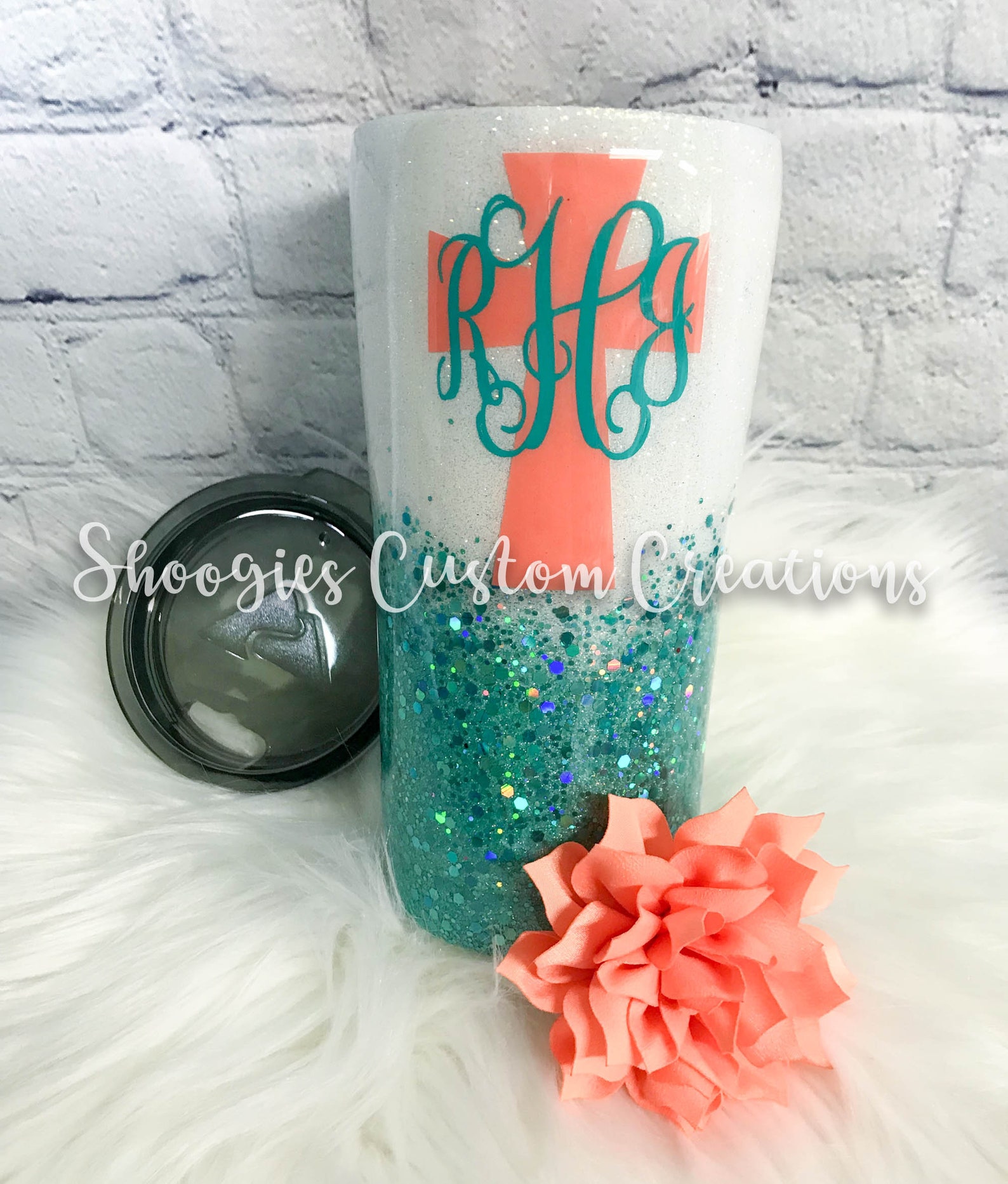 Custom Turquoise and White Glitter Tumbler/ Turquoise Chunky Etsy