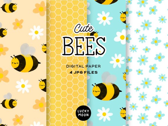 Download Bee Digital Paper Bee Pattern Sheet Scrapbook Papers Bumble Etsy