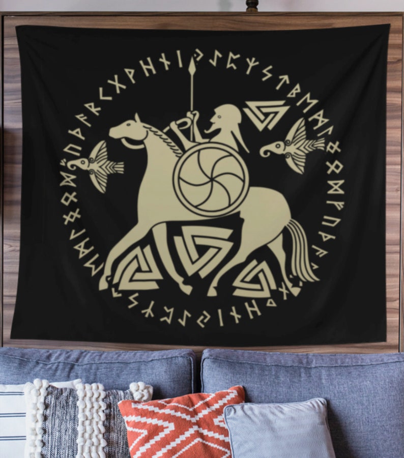 Odin Viking Wall Tapestry Odin on Sleipnir / Hugin and Munin / Viking