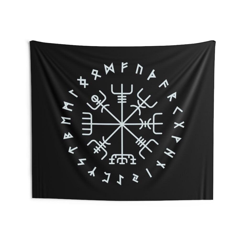 Viking Wall Tapestry Vegvisir in Rune Circle / Viking Wall Etsy