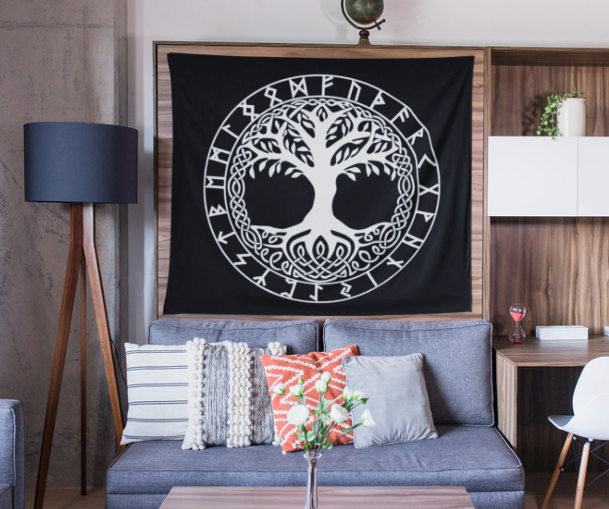 Wikinger Wandteppich Yggdrasil Baum des Lebens / heidnischen