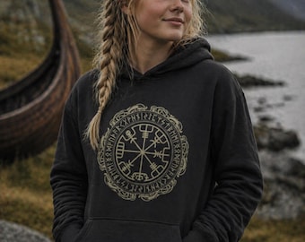 Viking Hoodie Women | Vegvisir Compass | Norse Mythology Hoodie | Scandinavian Clothing | Goddess Freya