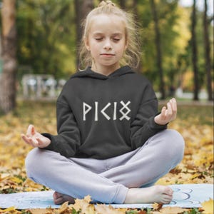 Kids Viking Hoodie - Viking written in Norse Runes / Viking Clothing for Children / Viking Boy Girl / Norse Mythology / Pagan Hoodie