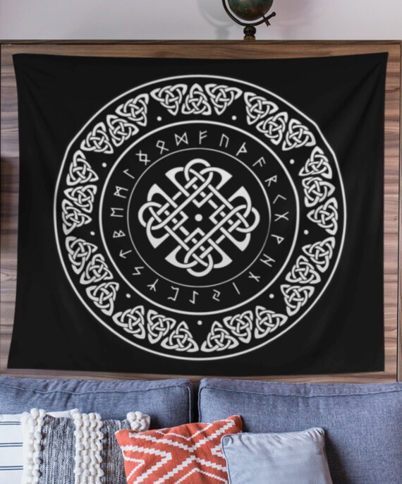 Viking Tapestry FUTHARK Runes Tapestry Celtic Knot Viking Wall Decoration Viking Pagan Art Norse Mythology Asatru Gift Present Etsy