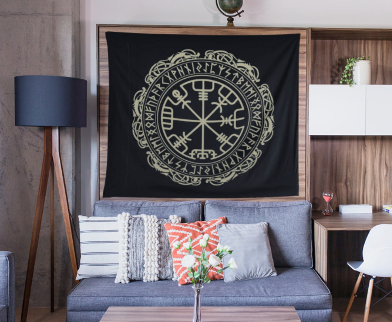 Viking Wall Tapestry / Vegvisir Wall Decoration / Viking Art / Etsy