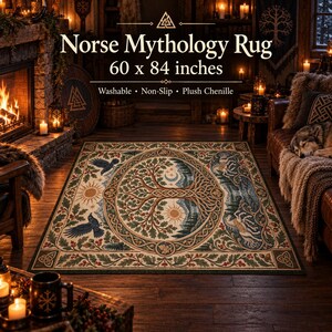 Norse Mythology Yggdrasil Washable Rug | Viking Decor | Nordic Floor Rug | Scandinavian Home Decor