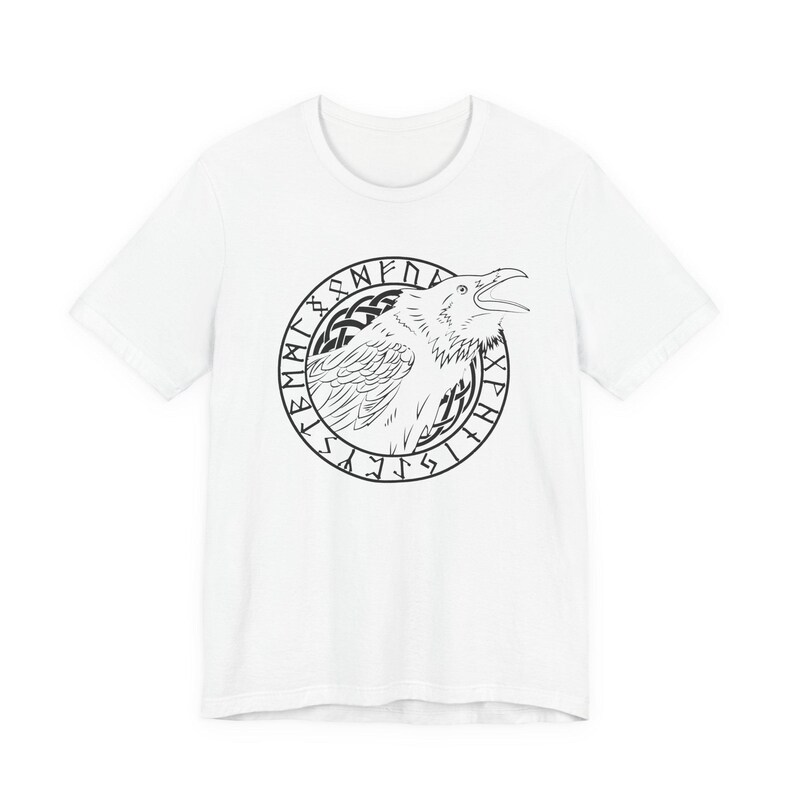 Viking Raven T-Shirt, Norse Mythology Tee, Huginn Muninn Shirt, Nordic Rune Circle, Scandinavian Viking Clothing image 2