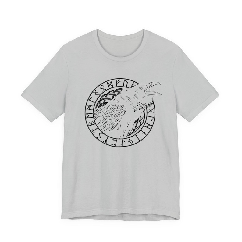 Viking Raven T-Shirt, Norse Mythology Tee, Huginn Muninn Shirt, Nordic Rune Circle, Scandinavian Viking Clothing image 3