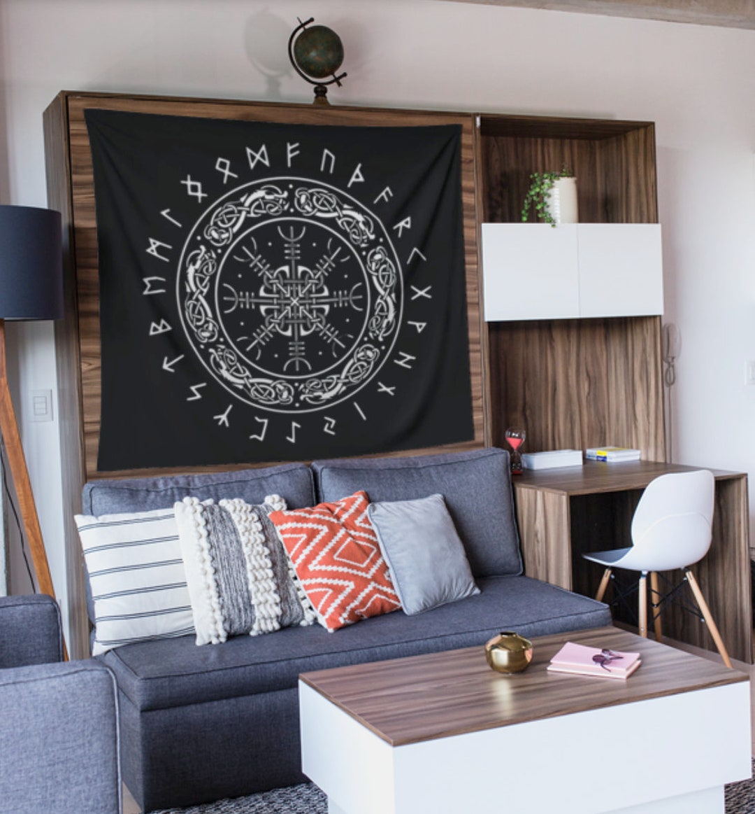 Viking Wall Tapestry / Helm of Awe Aegishjalmur / Icelandic Wall Decoration / Viking Wall Art