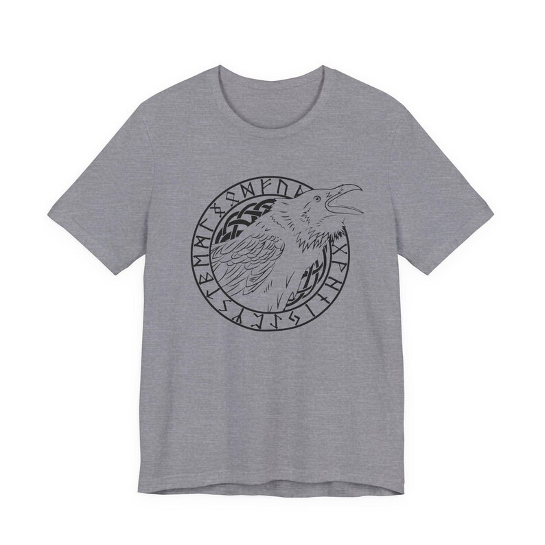 Viking Raven T-Shirt, Norse Mythology Tee, Huginn Muninn Shirt, Nordic Rune Circle, Scandinavian Viking Clothing image 4