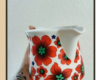 Tirschenreuth Z&Co Keramik Kanne Floral / Vintage Milchkanne 70er Jahre Retro Muster