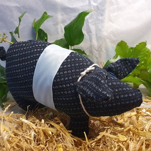 Hand stitched pig made from naturally dyed kukakizome cotton. Useful as pin cushion or novelty - Percy