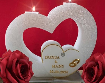 Wedding candle 2 wicks - double heart with two tea lights, wedding candle, unusual wedding candle, two-wick candle, wedding gift