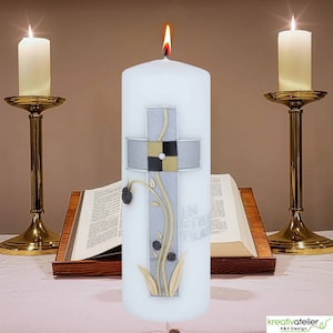 Mourning candle personalized &quot;In silent mourning&quot;, farewell candle mourning, large, silver-gold decorated, mourning light, condolence candle