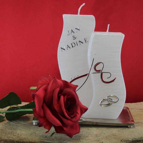 Wedding candle wave "yes" with mother-of-pearl surface and two wicks, bridal candle, wedding candle, personalized wedding gift, wedding decoration