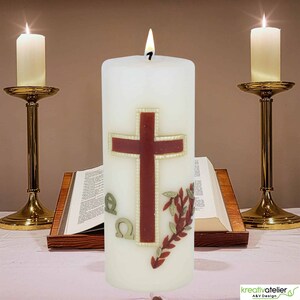 Memorial candle personalizable in cream with Alpha - Omega brown/gold decorated, mourning candle, farewell candle mourning, mourning light, condolence candle