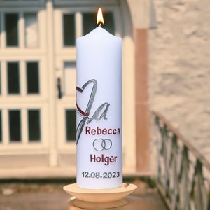 Wedding candle yes with 2 colored hearts and two rings, wedding candle wedding, wedding gift candle, personalized wedding candle